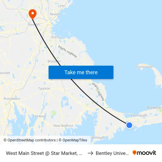 West Main Street @ Star Market, Hyannis to Bentley University map