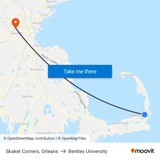 Skaket Corners, Orleans to Bentley University map