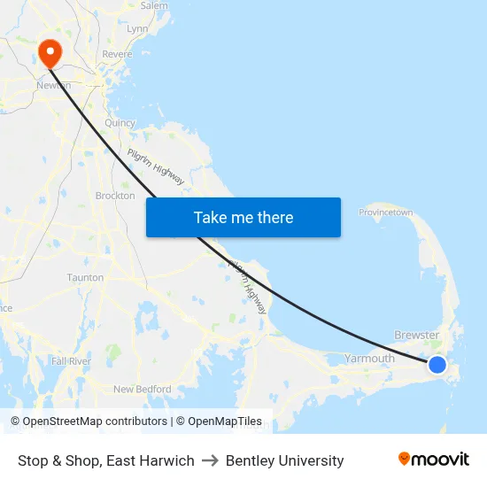 Stop & Shop, East Harwich to Bentley University map