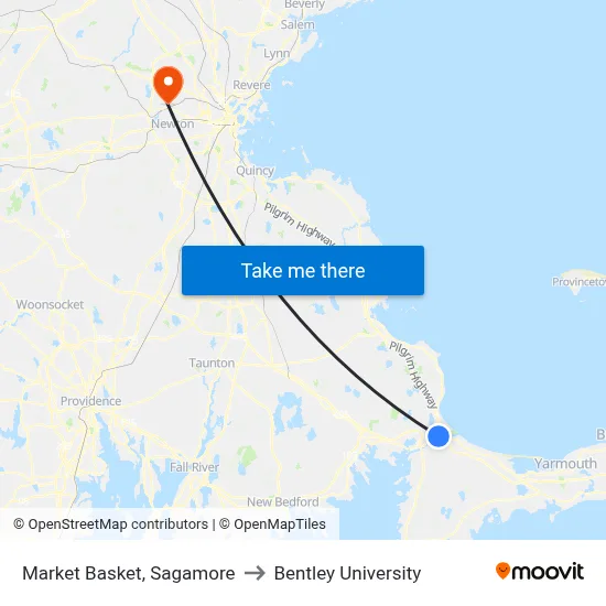 Market Basket, Sagamore to Bentley University map