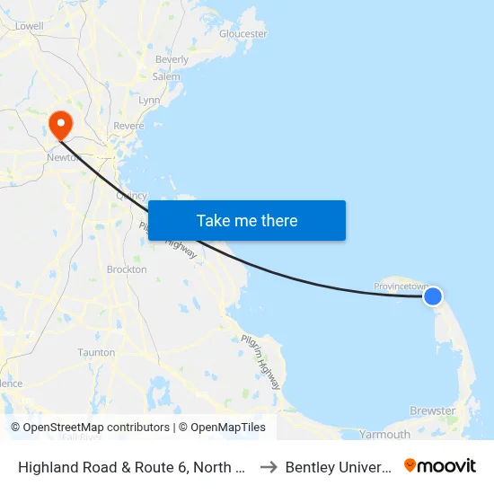 Highland Road & Route 6, North Truro to Bentley University map