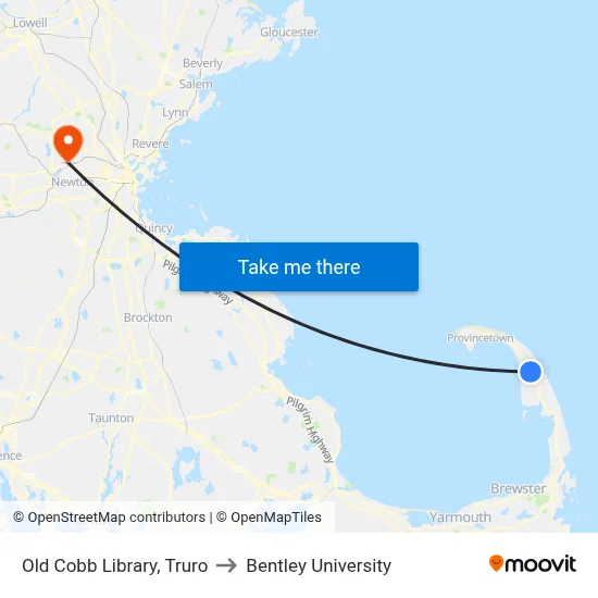 Old Cobb Library, Truro to Bentley University map