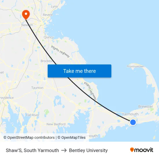 Shaw'S, South Yarmouth to Bentley University map