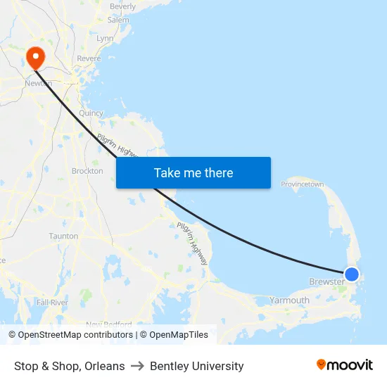 Stop & Shop, Orleans to Bentley University map