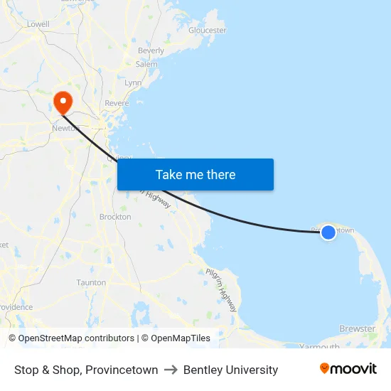 Stop & Shop, Provincetown to Bentley University map