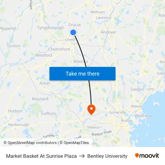 Market Basket At Sunrise Plaza to Bentley University map