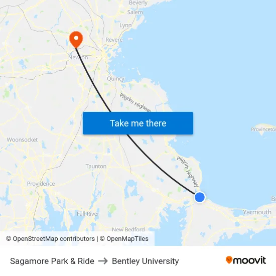Sagamore Park & Ride to Bentley University map