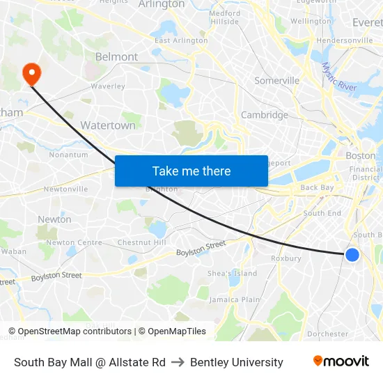 South Bay Mall @ Allstate Rd to Bentley University map