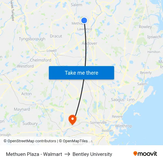 Methuen Plaza - Walmart to Bentley University map