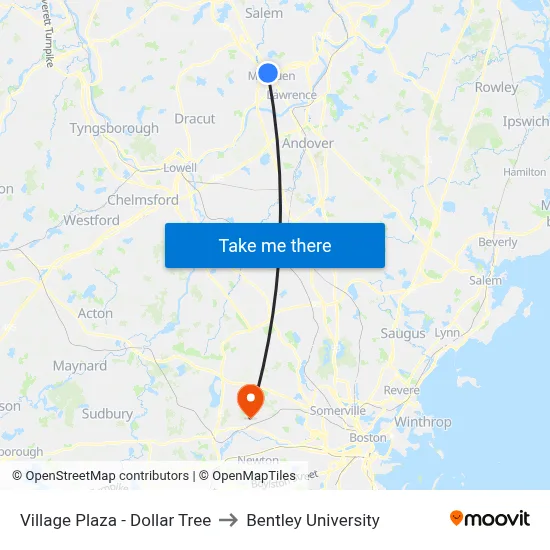 Village Plaza - Dollar Tree to Bentley University map