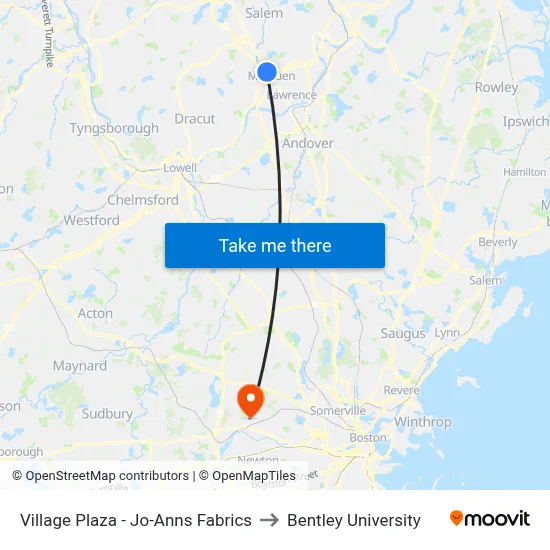 Village Plaza -  Jo-Anns Fabrics to Bentley University map