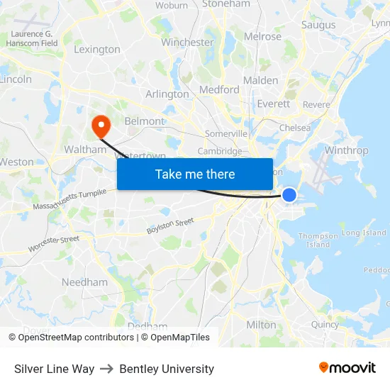 Silver Line Way to Bentley University map