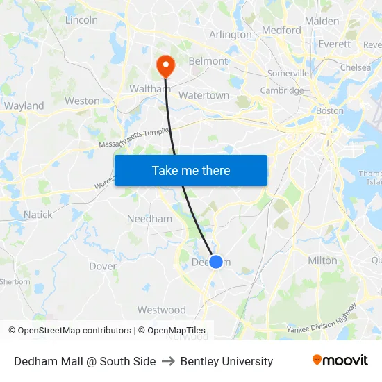 Dedham Mall @ South Side to Bentley University map