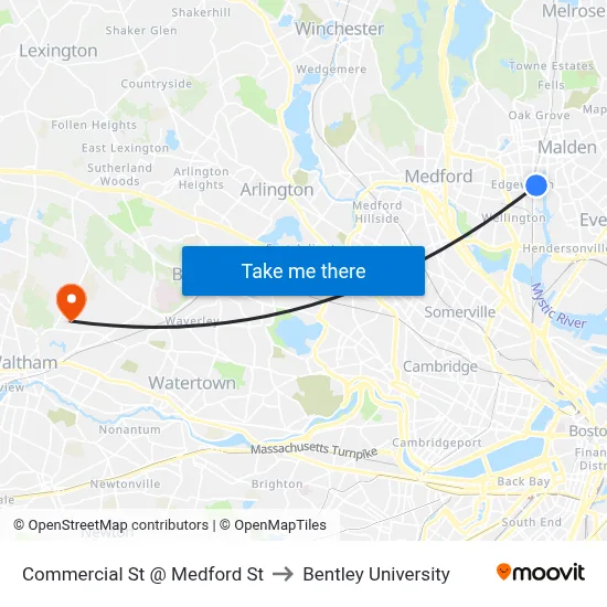 Commercial St @ Medford St to Bentley University map