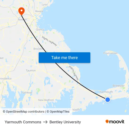 Yarmouth Commons to Bentley University map