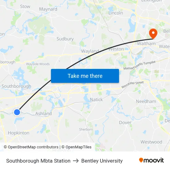 Southborough Mbta Station to Bentley University map