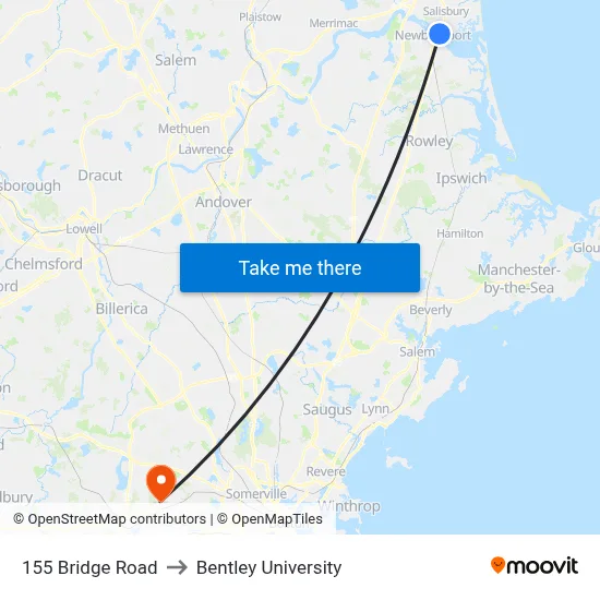 155 Bridge Road to Bentley University map