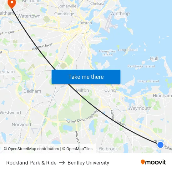 Rockland Park & Ride to Bentley University map