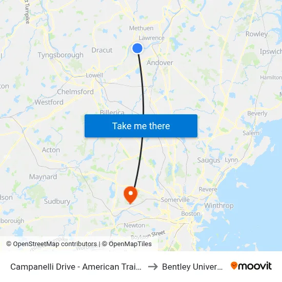 Campanelli Drive - American Training to Bentley University map