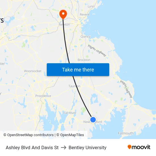 Ashley Blvd And Davis St to Bentley University map