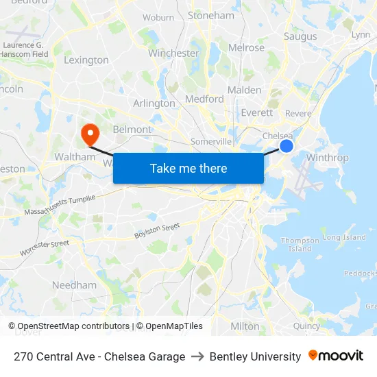 270 Central Ave - Chelsea Garage to Bentley University map