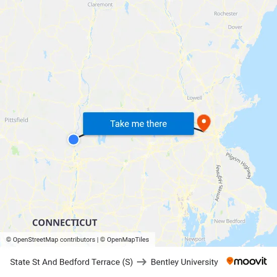 State St And Bedford Terrace (S) to Bentley University map