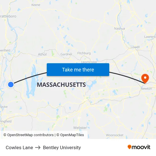 Cowles Lane to Bentley University map