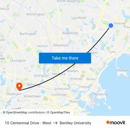 10 Centennial Drive - West to Bentley University map