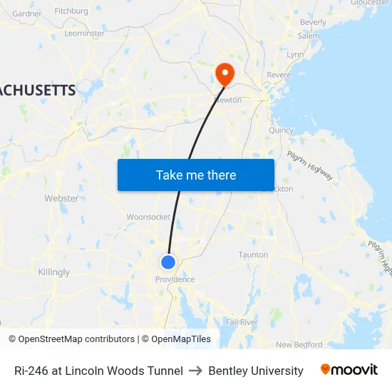 Ri-246 at Lincoln Woods Tunnel to Bentley University map