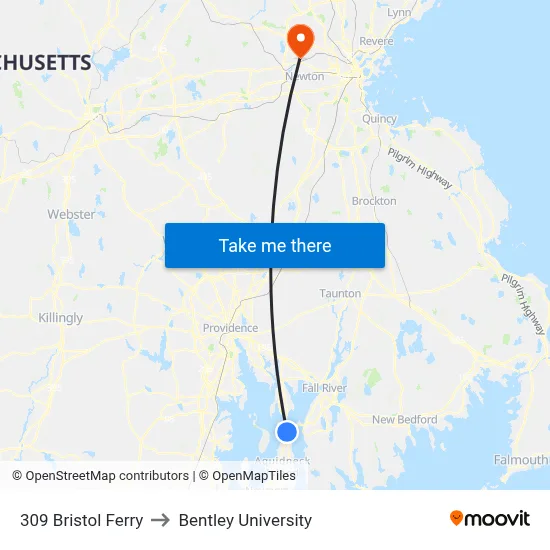 309 Bristol Ferry to Bentley University map