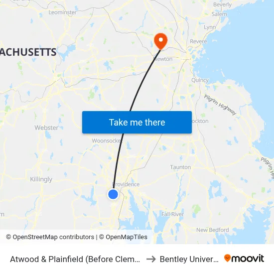Atwood & Plainfield (Before Clemence) to Bentley University map