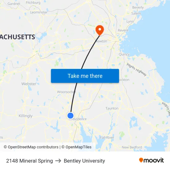 2148 Mineral Spring to Bentley University map
