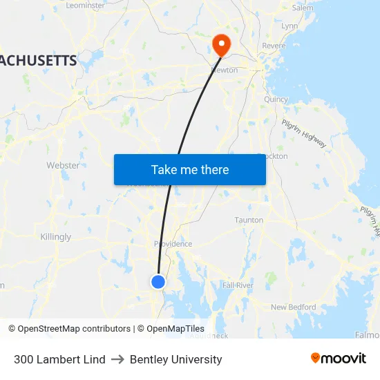 300 Lambert Lind to Bentley University map