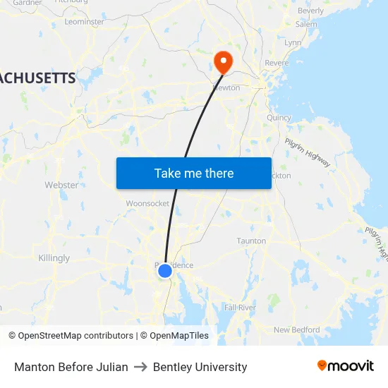 Manton Before Julian to Bentley University map
