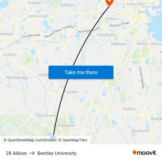 28 Albion to Bentley University map