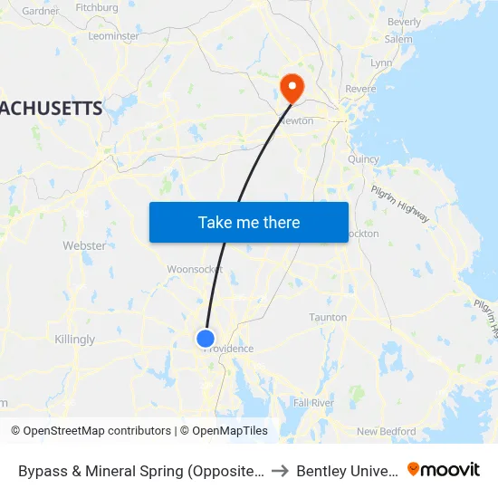 Bypass & Mineral Spring (Opposite Sweet) to Bentley University map