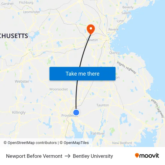 Newport Before Vermont to Bentley University map