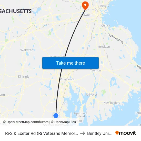 Ri-2 & Exeter Rd (Ri Veterans Memorial Cemetery) to Bentley University map