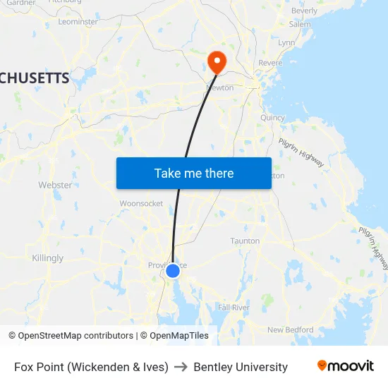 Fox Point (Wickenden & Ives) to Bentley University map