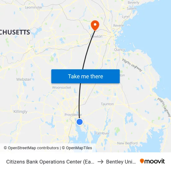 Citizens Bank Operations Center (East Providence) to Bentley University map