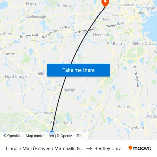 Lincoln Mall (Between Marshalls & 5 Below) to Bentley University map