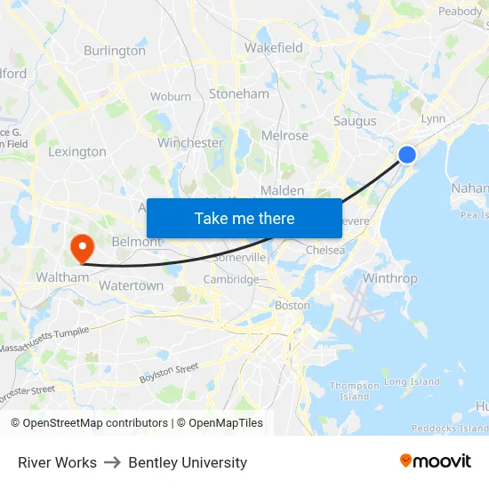 River Works to Bentley University map