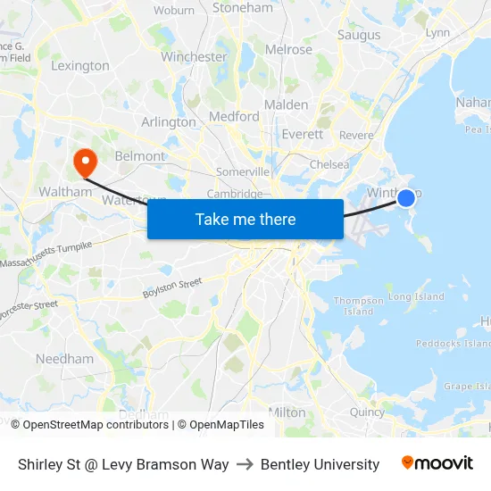 Shirley St @ Levy Bramson Way to Bentley University map