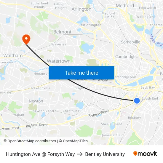 Huntington Ave @ Forsyth Way to Bentley University map