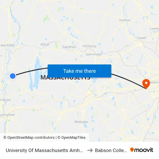 University Of Massachusetts Amherst to Babson College map