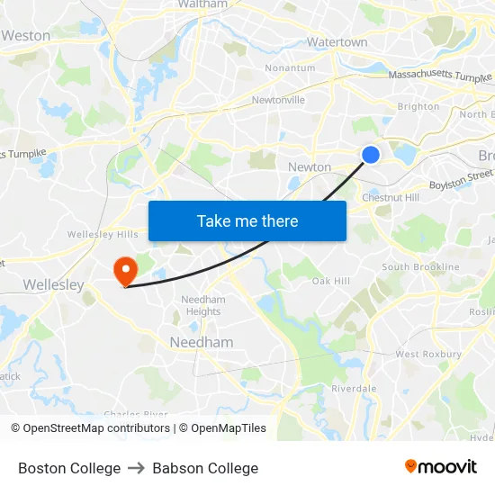 Boston College to Babson College map