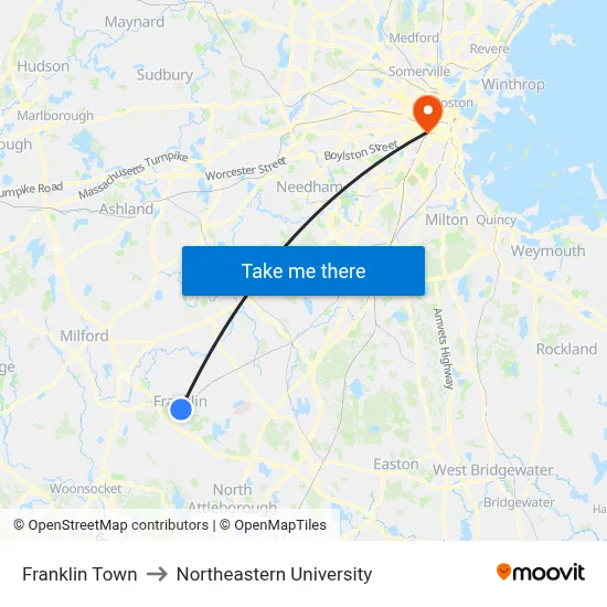 Franklin Town to Northeastern University map