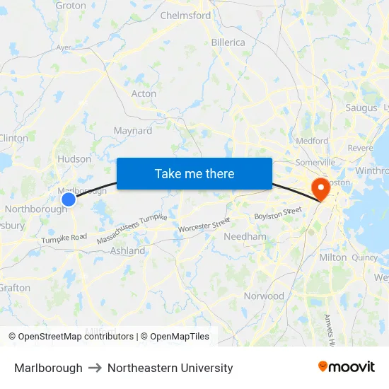 Marlborough to Northeastern University map