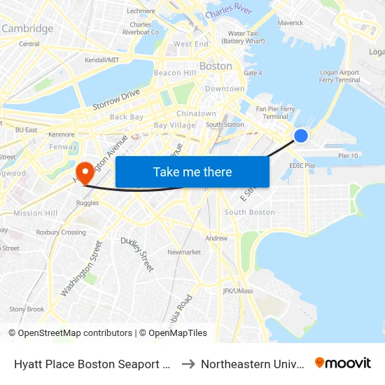 Hyatt Place Boston Seaport District to Northeastern University map