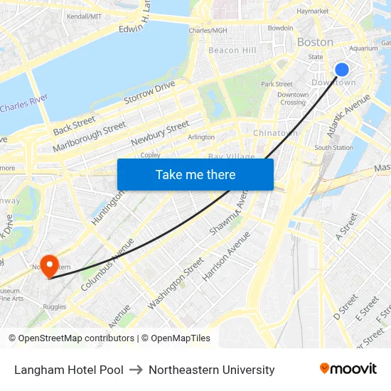 Langham Hotel Pool to Northeastern University map